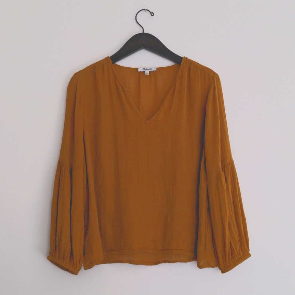 Madewell golden umber gauzy puff sleeve blouse size M